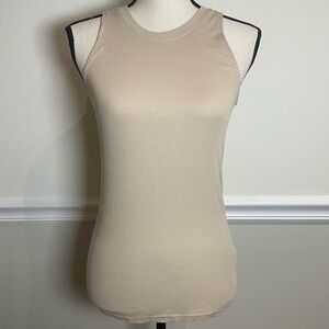 Cotton Citizen Light Tan Ribbed High Crew Neck Tank top XS